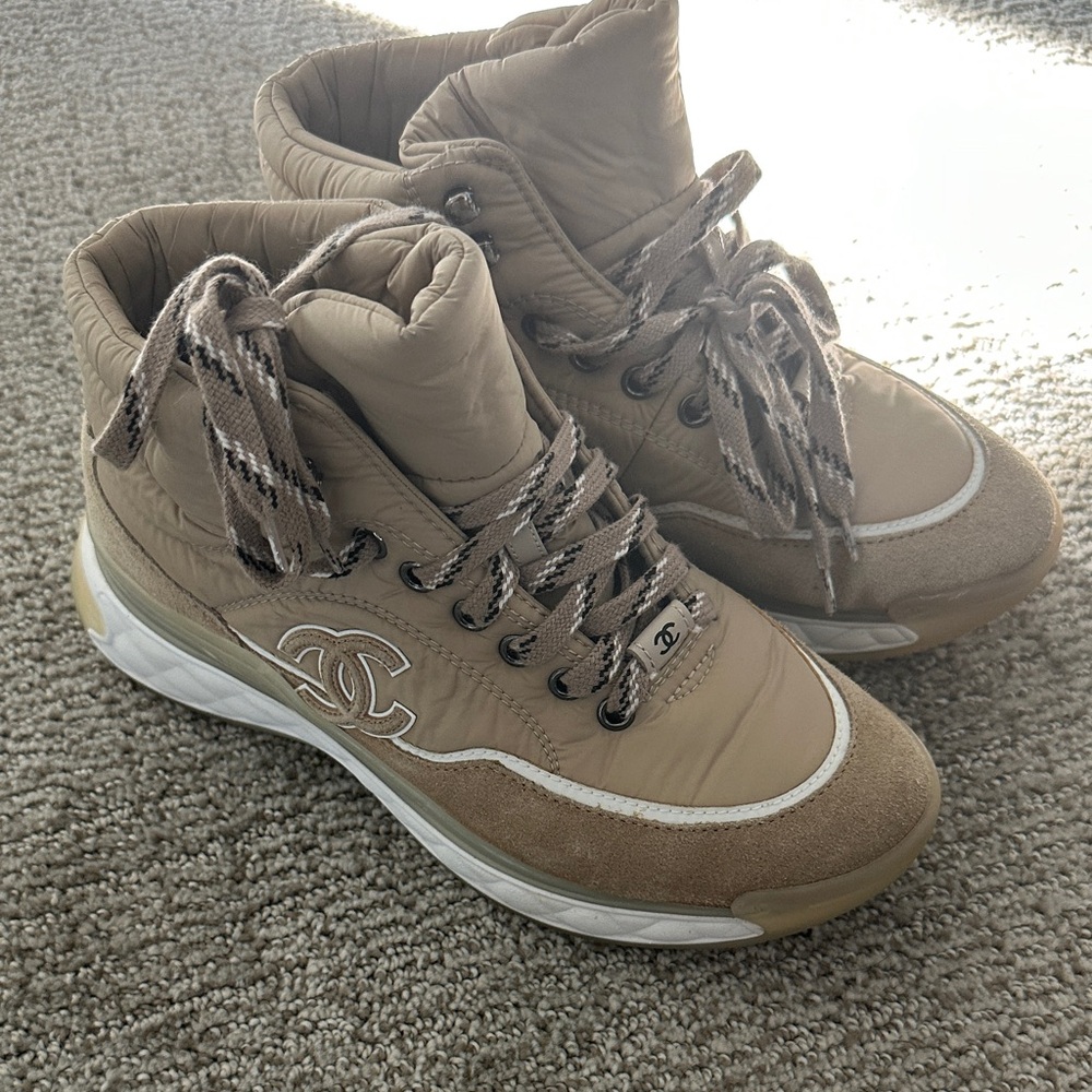 Chanel Tan Quilted Sneakers